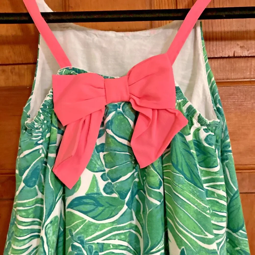 Tommy Bahama Girls 7 Floral Tropical Green Pink Strappy Summer Resort Dress